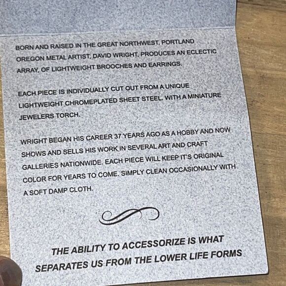 Original Brooch By David Wright Custom Made From ChromePlate NWT - Picture 9 of 9